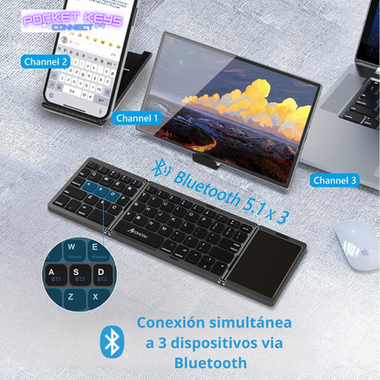 Teclado inalámbrico plegable con touch pad